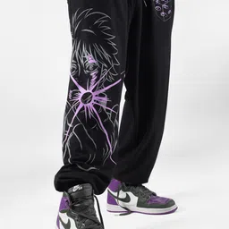 COMICSENSE Men Jujutsu Kaisen Anime Hollow Gojo Printed Cotton Baggy Fit Joggers-image-14