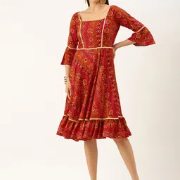 Ethnovog Red Bandhani Print Made to Measure A-Line Dress-picture-15