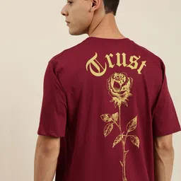 Difference of Opinion Men Maroon & Yellow Cotton Printed Drop-Shoulder Oversized T-shirt-image-20