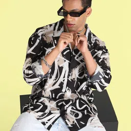 Bene Kleed Unisex Classic Cuban Collar Abstract Printed Oversized Casual Shirt-image-41