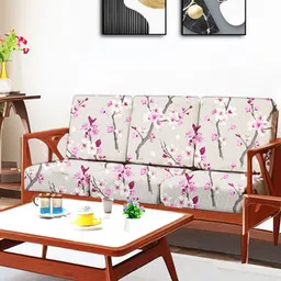 ohello 6 Pcs Grey & Pink Stretchable Elasticated Printed Polyester Sofa Seat Covers-35