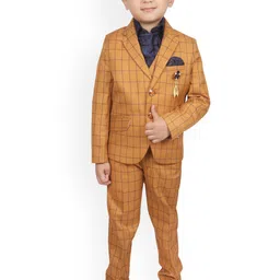 SG YUVRAJ Boys Yellow & Navy BlueChecked Single-Breasted Suit-23