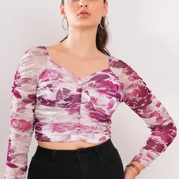 clobug Women Floral Printed Sweetheart Neck Crop Fitted Top-image-33