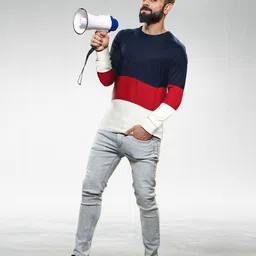WROGN Men Navy Blue & Red Colourblocked Pullover Sweater-picture-7