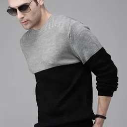 The Roadster Lifestyle Co Men Black & Grey Colourblocked Pullover Sweater-image-78