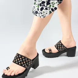 Carlton London Women Platform Heels Sandals With Western - Embellished-17