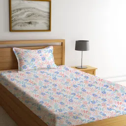 KLOTTHE White & Blue Floral 300 TC Single Bedsheet with 1 Pillow Covers-image-55