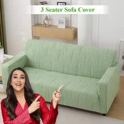 HOKIPO Green Striped 3 Seater Jacquard Sofa Cover With Arms-image-11