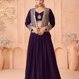 MADHURAM Floral Embroidered Ready To Wear Lehenga With Choli And Koti-picture-27