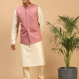 VASTRAMAY Kurta & Churidar with Mirror Work Nehru Jacket-image-63