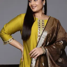 Indo Era Plus Size Embroidered Regular Sequinned Kurta with Palazzos & Dupatta-picture-0
