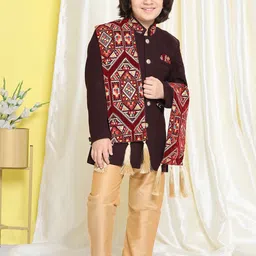 Aj DEZInES Boys Embroidered Straight Sherwani Set With Dupatta-33