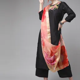 Indo Era Classic Black And Peach Embroidered Kurta Set-7