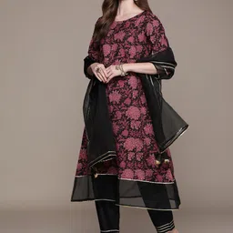 Anouk Women Black Floral Printed Regular Kurta with Trousers & With Dupatta-picture-9