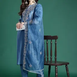 Indo Era Ethnic Motifs Embroidered Kurta with Trousers & Dupatta-image-79