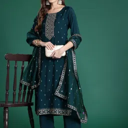 Indo Era Ethnic Motifs Embroidered Kurta with Trousers & Dupatta-picture-52