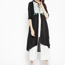 AURELIA Women Black & White Solid Open Front Ethnic Jacket-picture-20