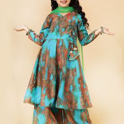 A.T.U.N. Girls Shibori Printed Regular Anarkali Kurta With Palazzos & Dupatta-image-89