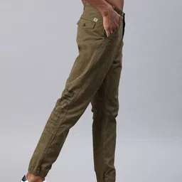 HERE&NOW Men Olive Green Regular Fit Solid Joggers With Printed Detail-picture-17