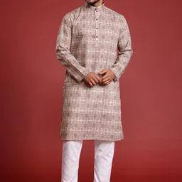 MANQ Men Floral Printed Regular Pure Cotton Kurta with Pyjamas-picture-4