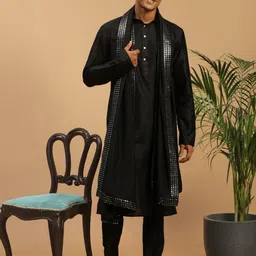 SHRESTHA BY VASTRAMAY Men Solid Straight Kurta With Pyjama & Mirror Work Dupatta-picture-35