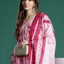 Anouk Women Geometric Printed Cotton A-Line Kurta with Trousers & Dupatta-picture-6