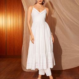 Libas Floral Tiered Thread Work Pure Cotton Kurta with Trouser-image-63
