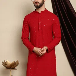 Anouk Embroidered Woven Design Thread Work Cotton Pathani Kurta-picture-38