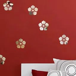 Wall1ders 8 Pieces Silver Toned Flower Mirror Wall Stickers-image-11