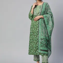 Vbuyz Floral Printed Pure Cotton Kurta with Trousers & With Dupatta-image-22