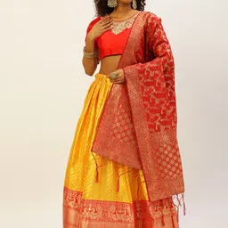 Fabcartz Zari Embroidered Semi-Stitched Lehenga & Unstitched Blouse With Dupatta-picture-40