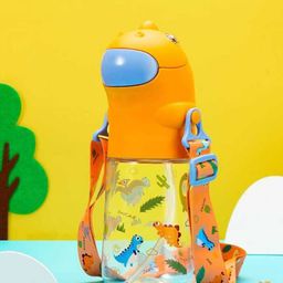 YK Yellow Dinosaur Printed Stainless Steel Water Bottle-560ml-image-0
