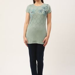Sweet Dreams Women Green & Navy Blue Printed Pure Cotton Night suit-image-56