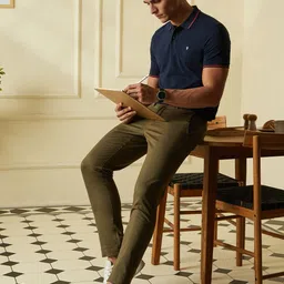 Van Heusen Sport Men Navy Solid Polo Collar Pure Cotton T-shirt-19