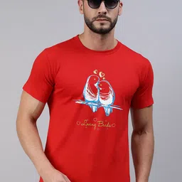 BRATMA Men Red & Blue Conversational Printed Pure Cotton T-shirt-image-76