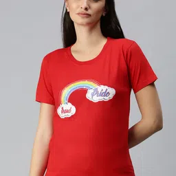 BRATMA Women Red & Blue Typography Printed T-shirt-image-27