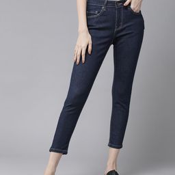 Roadster Women Navy Blue Skinny Fit Mid-Rise Clean Look Stretchable Cropped Jeans-picture-22