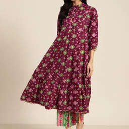 Sangria Women Multicoloured Pure Cotton Printed Anarkali  Kurta with Palazzos-picture-0