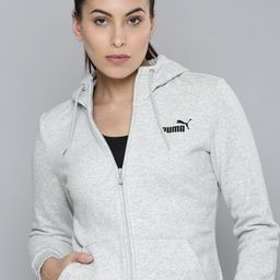 Puma Women Grey Solid Essential Full-Zip Hoodie Sweatshirt-image-18