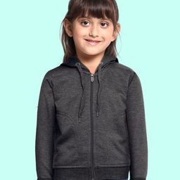 ADBUCKS Girls Charcoal Grey Solid Cotton Hooded Sweatshirt-image-102