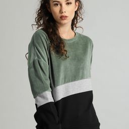 Roadster Women Olive Green & Black Colourblocked Sweatshirt-picture-10