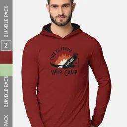 BULLMER Men Pack of 2 Red & Green Printed Hooded Sweatshirt-image-78