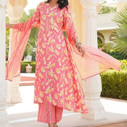 AHIKA Women Floral Printed Kurta with Palazzos & Dupatta-image-79