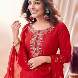 Shedika Floral Embroidered Kurta With Trousers & Dupatta-49