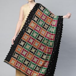 SWI Stylish Embroidered Phulkari Chiffon Dupatta with Mirror Work-picture-15