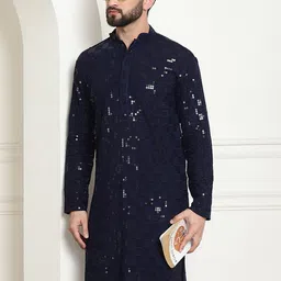 SOJANYA Embellished Mandarin Collar Straight Pure Cotton Kurta-53