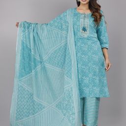 HIGHLIGHT FASHION EXPORT Printed Mirror Work Pure Cotton Kurta with Trousers With Dupatta-picture-13