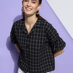 CLEMIRA Shirt Collar Cotton Shirt Style Opaque Casual Top-image-26