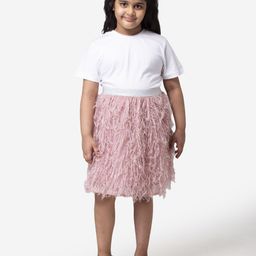 Hoop Hippo Kids Girls Peach Shimmery Poly Fringed Cotton Voile Skirt-image-73