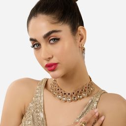 Zaveri Pearls Gold-Plated Stones & Austrian Diamond-Studded Jewellery Set-21